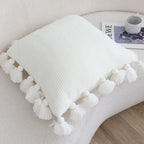 SOGA 45cm Textured Pillowcase with Pom-Pom Trim (Pure White)
