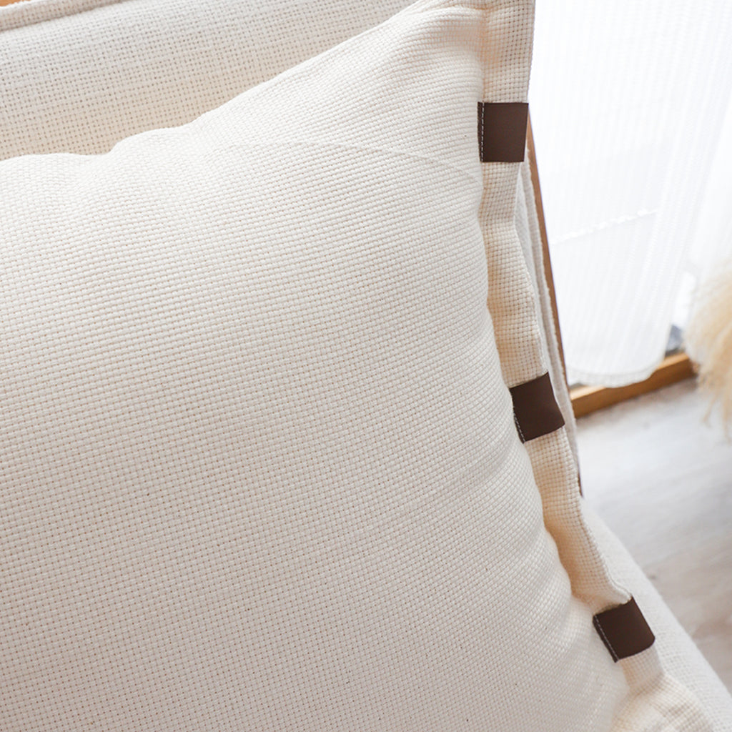SOGA 2X 45cm Modern Cream Leather Tab Detail Textured Pillowcase