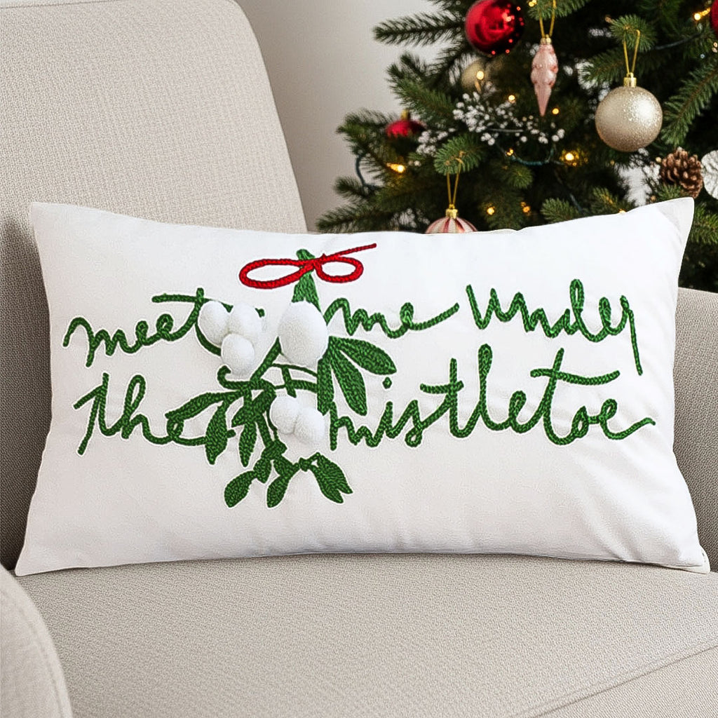 SOGA 45cm Embroidered Christmas Pillowcase – Festive Elegance in White