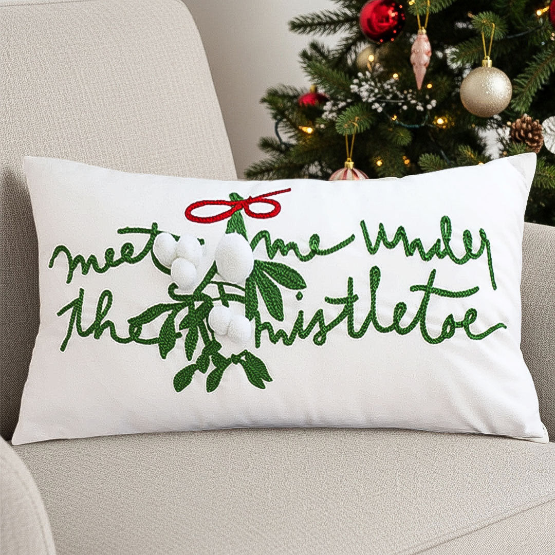 SOGA 45cm Embroidered Christmas Pillowcase – Festive Elegance in White