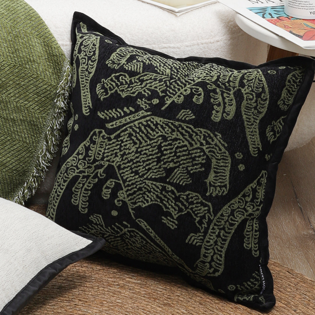 SOGA 45cm Nature-Inspired Midnight Green Embroidered Pillowcase