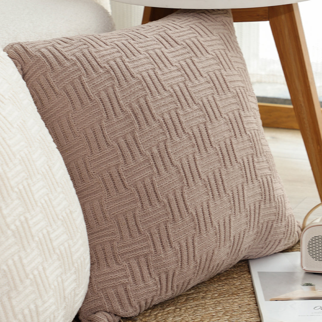 SOGA 2X 45cm Woven Grid Knit Decorative Pillowcase - Taupe Beige