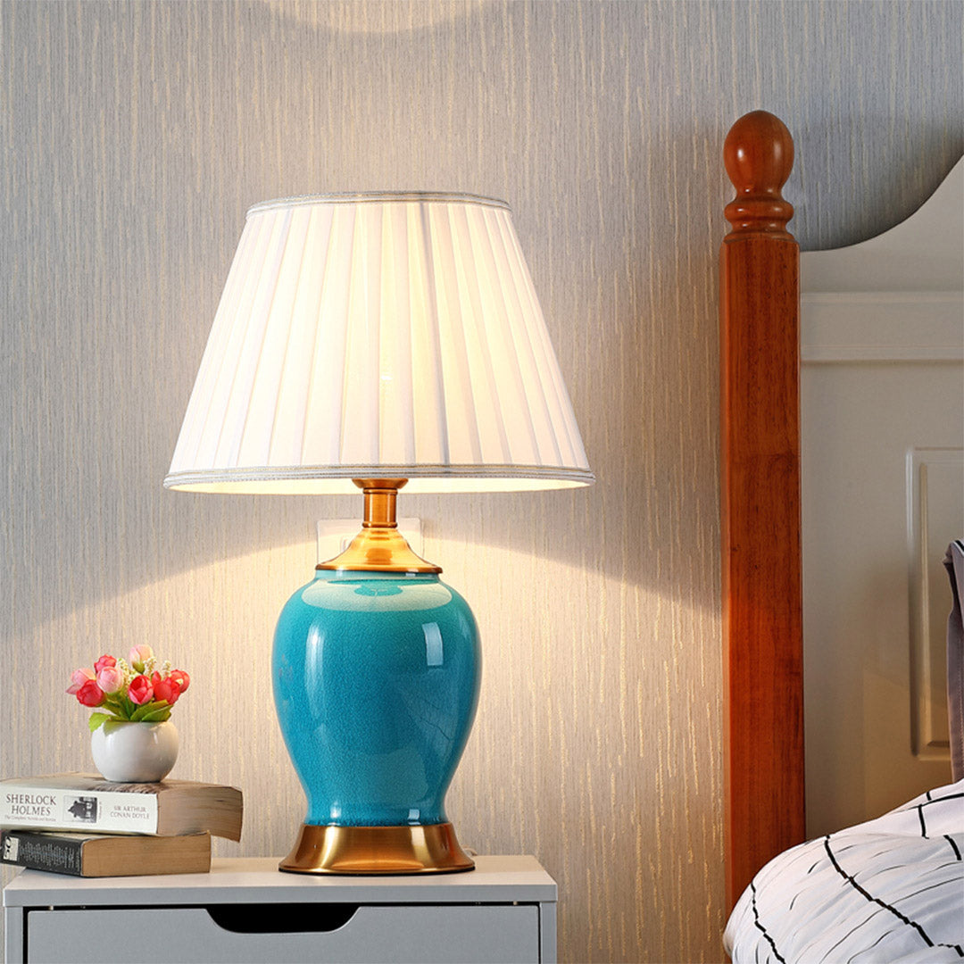 SOGA 2X Ceramic Oval Table Lamp with Gold Metal Base Desk Lamp Blue