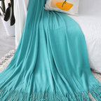 SOGA Acrylic Knitted Throw Blanket – Solid Warm Cozy Woven Cover with Fringes for Couch, Bed, Sofa, Home Decor, Teal