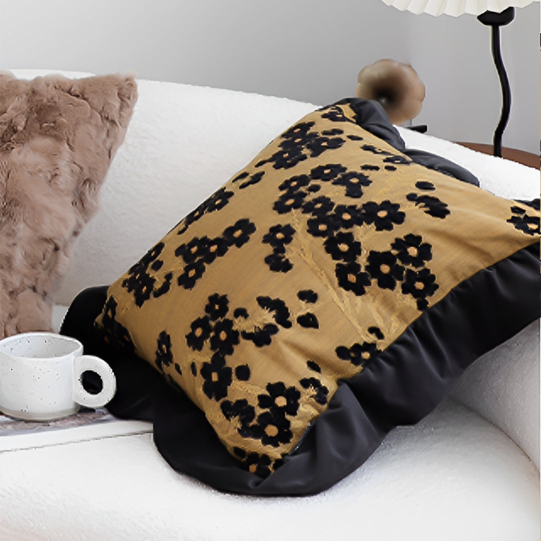 SOGA 45cm Velvique Floral Ruffle Pillowcase – Mustard Gold