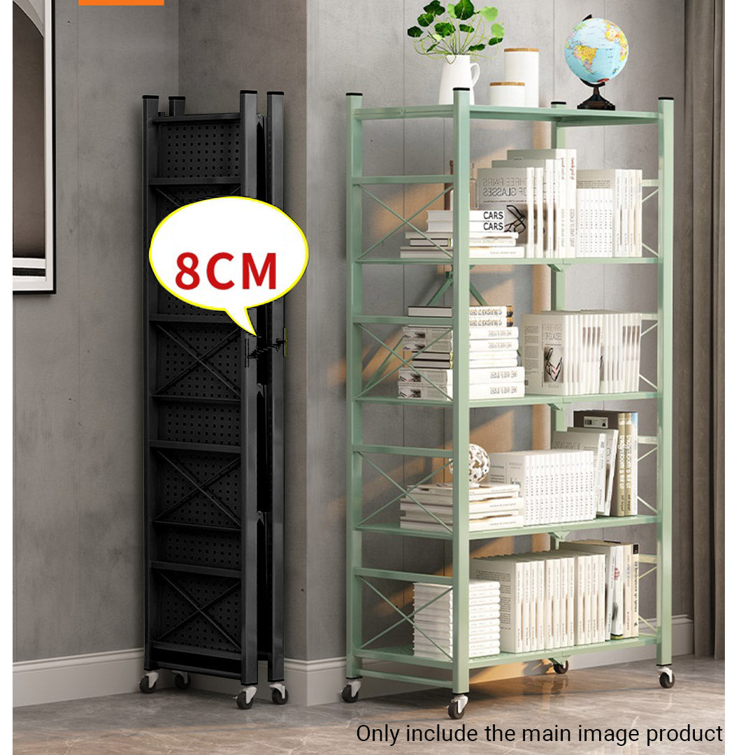 SOGA 2X 4 Tier Steel Black Foldable Display Stand Multi-Functional Shelves Portable Storage Organizer with Wheels