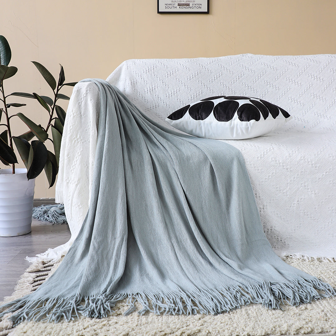 SOGA Acrylic Knitted Throw Blanket – Solid Warm Cozy Woven Cover with Fringes for Couch, Bed, Sofa, Home Decor, Grey