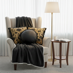 SOGA 4PC Set – Flannel Throw Blanket + Black & Gold Velvet Pillowcases & Lotus Round Pillow – Cozy Luxury Home Decor