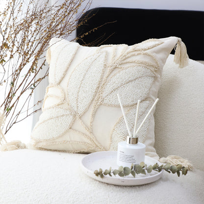 SOGA 2X 45cm Wabi-sabi Cream Flower Cover & Beige Velvet Leaf Ring Square Throw Pillow