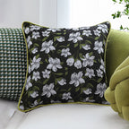 SOGA 45cm Black Floral Pillow Cover with Green Trim