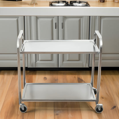 SOGA 2X 2 Tier 86x54x94cm Stainless Steel Kitchen Dinning Food Cart Trolley Utility Round Large