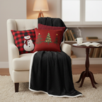 SOGA 5PC Christmas Set – Flannel Throw + Red Cable Knit, Tree Trio & Snowman Pillowcases