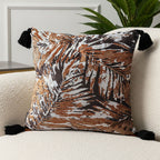 SOGA 45cm Velvet Brown/Black/Ivory Leaf Print Polyester Cushion Cover with Tassels