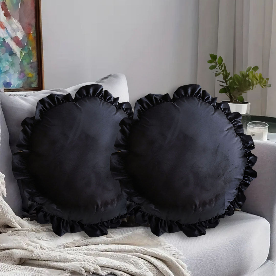 SOGA 2X 45X Butterfly Black Vintage Lotus Leaf Edge Round Throw Pillow