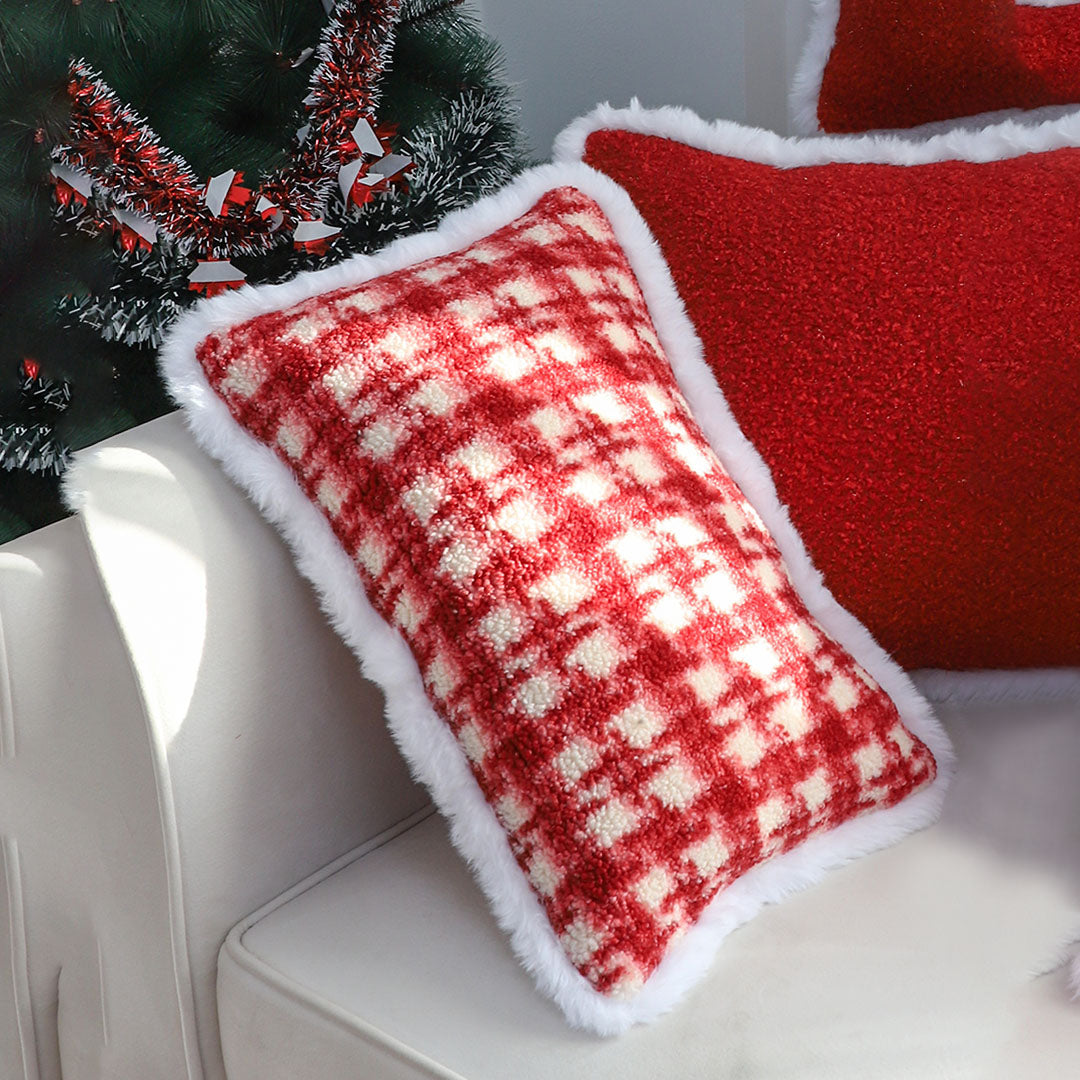 SOGA 2X 30x50cm Cozy Red Gingham Lumbar Pillow Cover