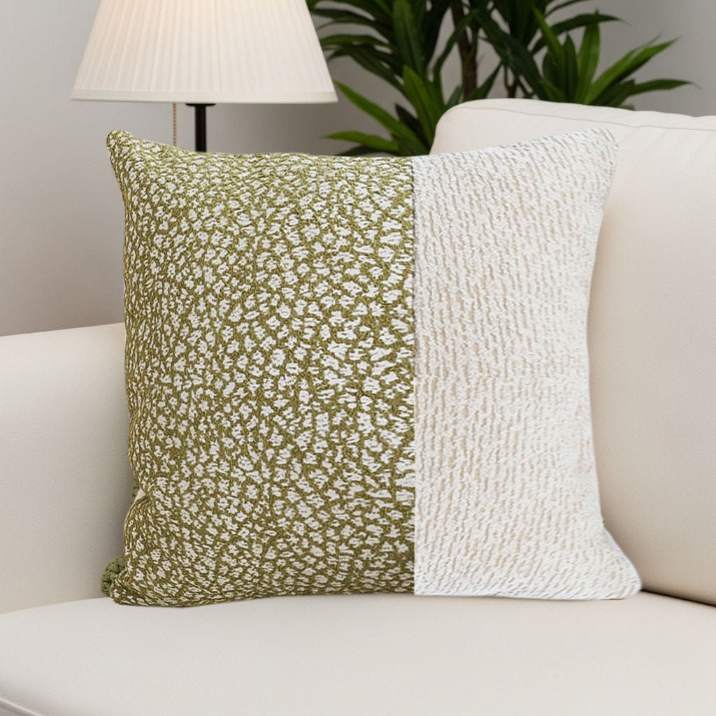 SOGA 45cm Elegant Textured Pillowcase – Modern Green & Cream Accent