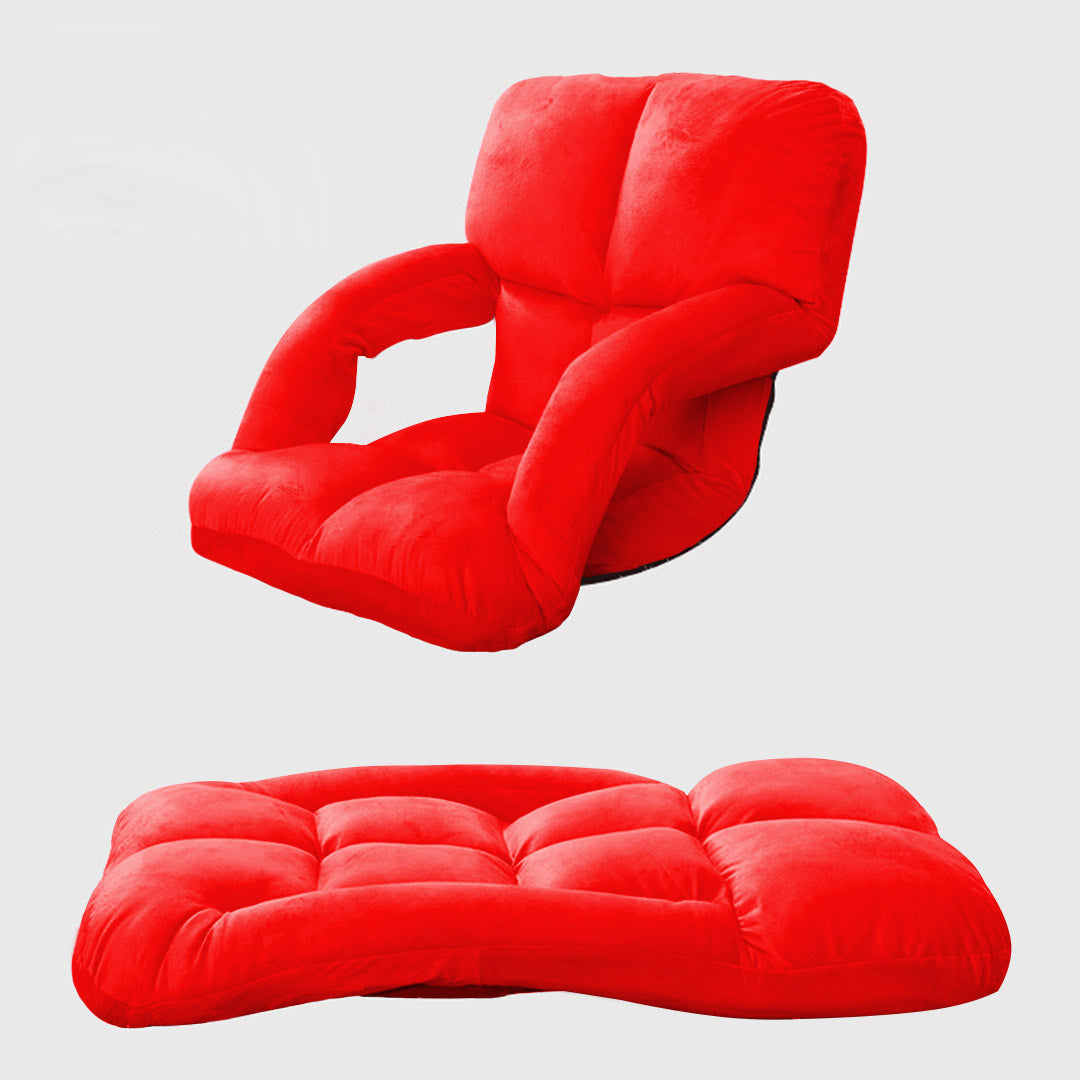 SOGA 2X Foldable Lounge Cushion Adjustable Floor Lazy Recliner Chair with Armrest Red