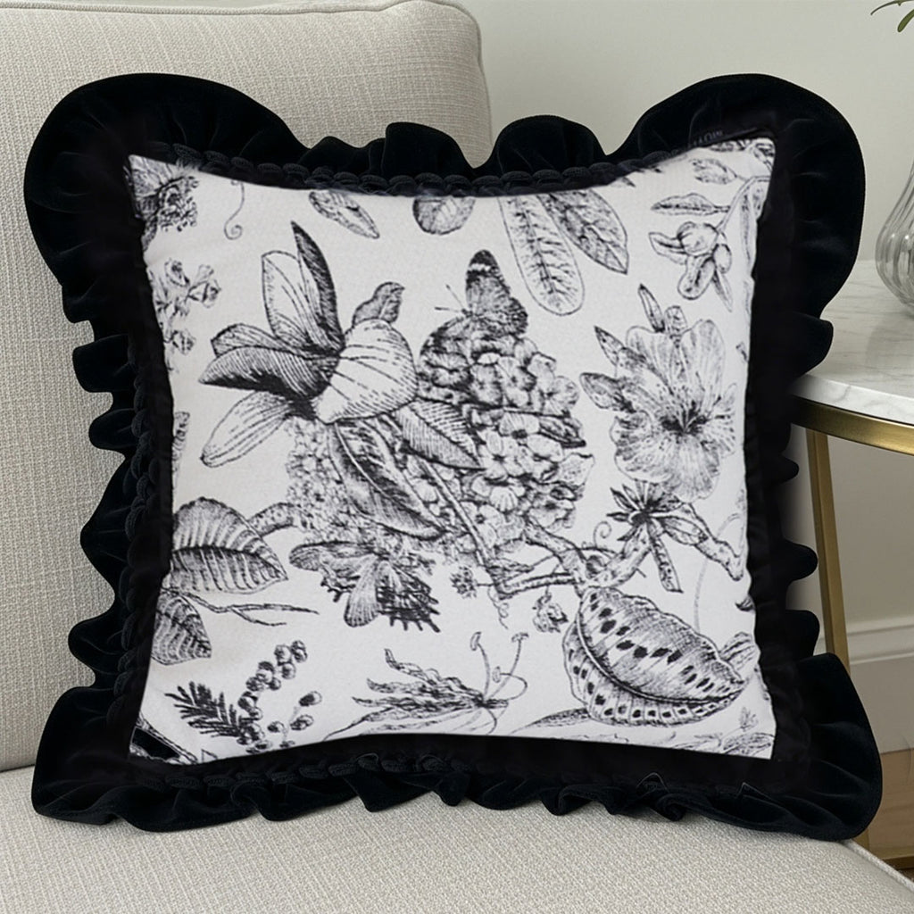 SOGA 45cm Chic Botanical Bliss Black & White Square Pillowcase