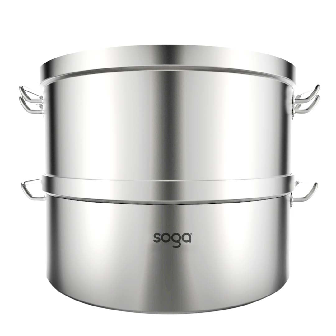 SOGA 2X Commercial 304 Stainless Steel Steamer With 2 Tiers Top Food Grade 28*18cm