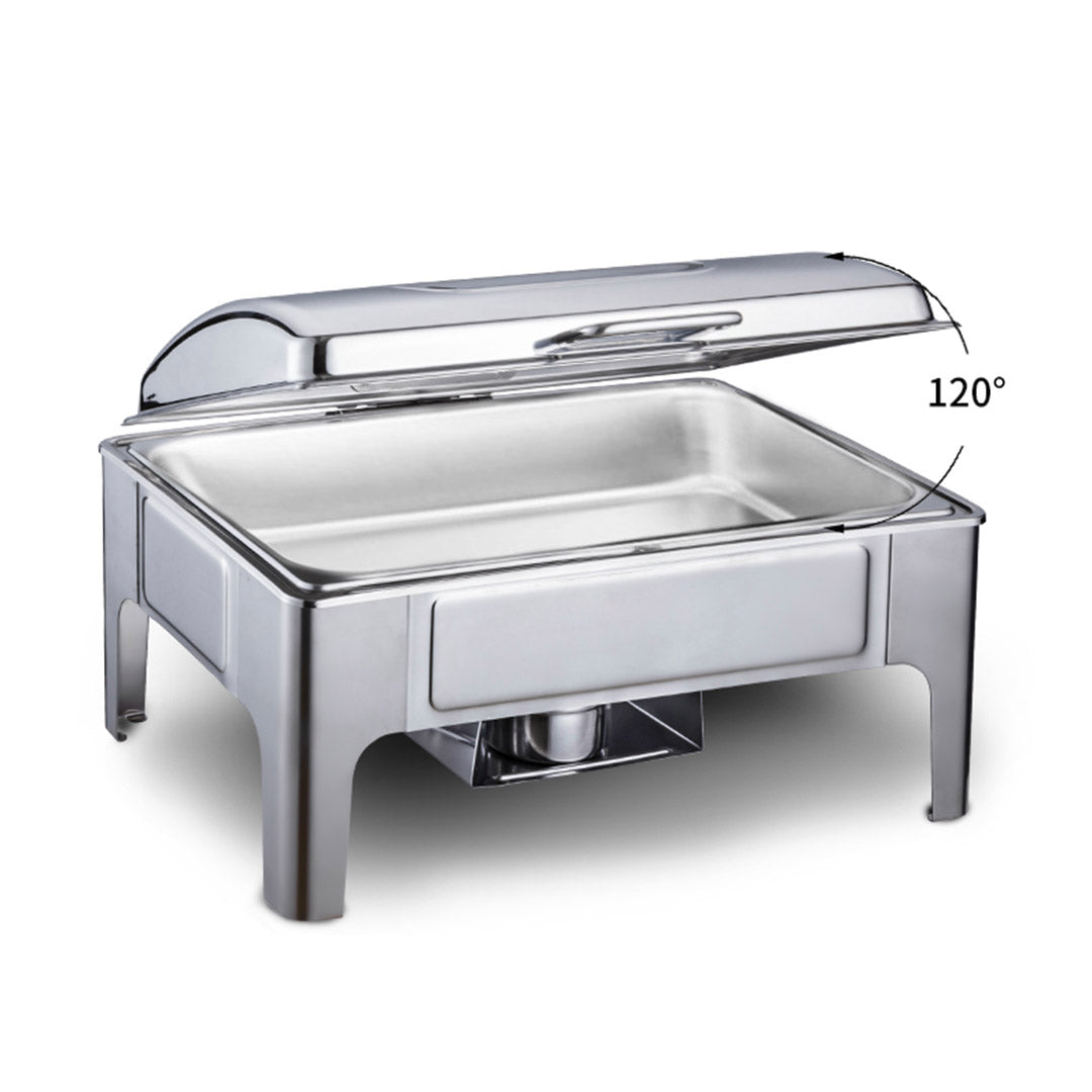 SOGA 4X 9L Rectangular Stainless Steel Soup Warmer Roll Top Chafer Chafing Dish Set with Glass Visual Window Lid