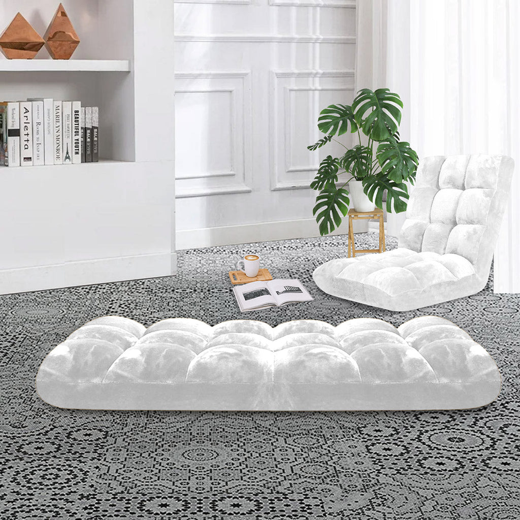 SOGA Floor Recliner Folding Lounge Sofa Futon Couch Folding Chair Cushion White x4