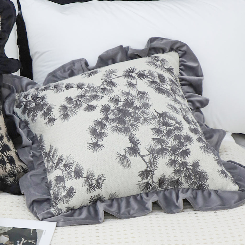 SOGA 2X 45cm Gray Floral with Ruffle Trim