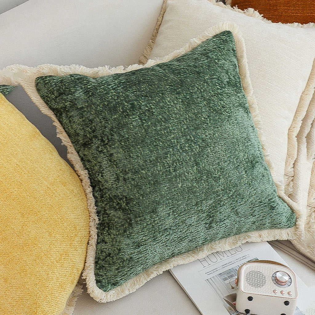 SOGA 45cm Emerald Velvet Fringe Pillowcase