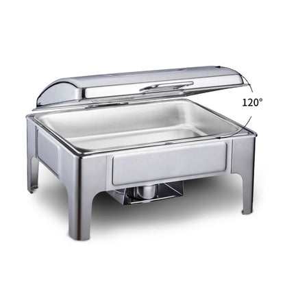 SOGA 2X 9L Rectangular Stainless Steel Soup Warmer Roll Top Chafer Chafing Dish Set with Glass Visual Window Lid