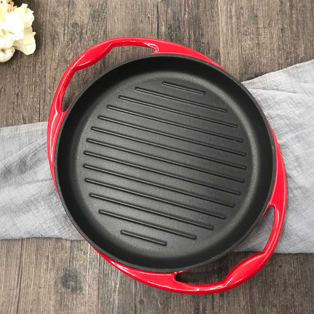 SOGA Enamel porcelain Cast Iron Frying Pan Skillet Non-stick Coating Steak Sizzle Platter 26cm