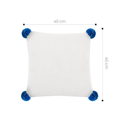 SOGA 45cm Ribbed Knit Pillowcase with Pom-Poms (Cream White)
