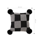SOGA 45cm Modern Comfort Black & Gray Gingham Pillowcase with Pom Poms