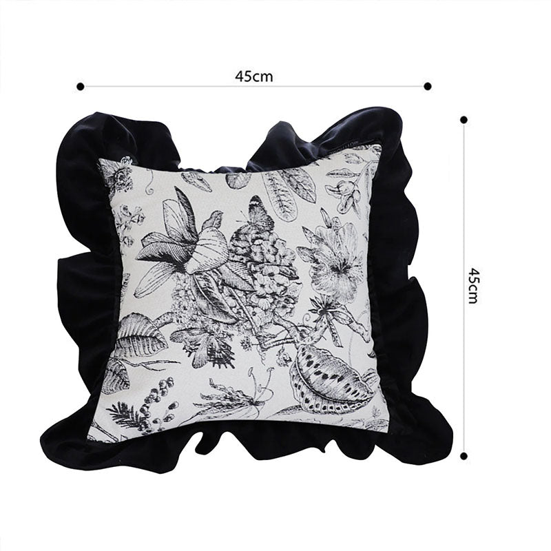 SOGA 45cm Chic Botanical Bliss Black & White Square Pillowcase