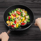 SOGA Commercial Iron Wok with Wooden Handle and Lid 32cm Non-Stick Fry Pan FryPan