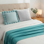 SOGA 3PC Cozy Knit Set – Teal Throw Blanket with Decorative Knitted Pillow Covers (Blue Ribbed & Cable Knit Design)