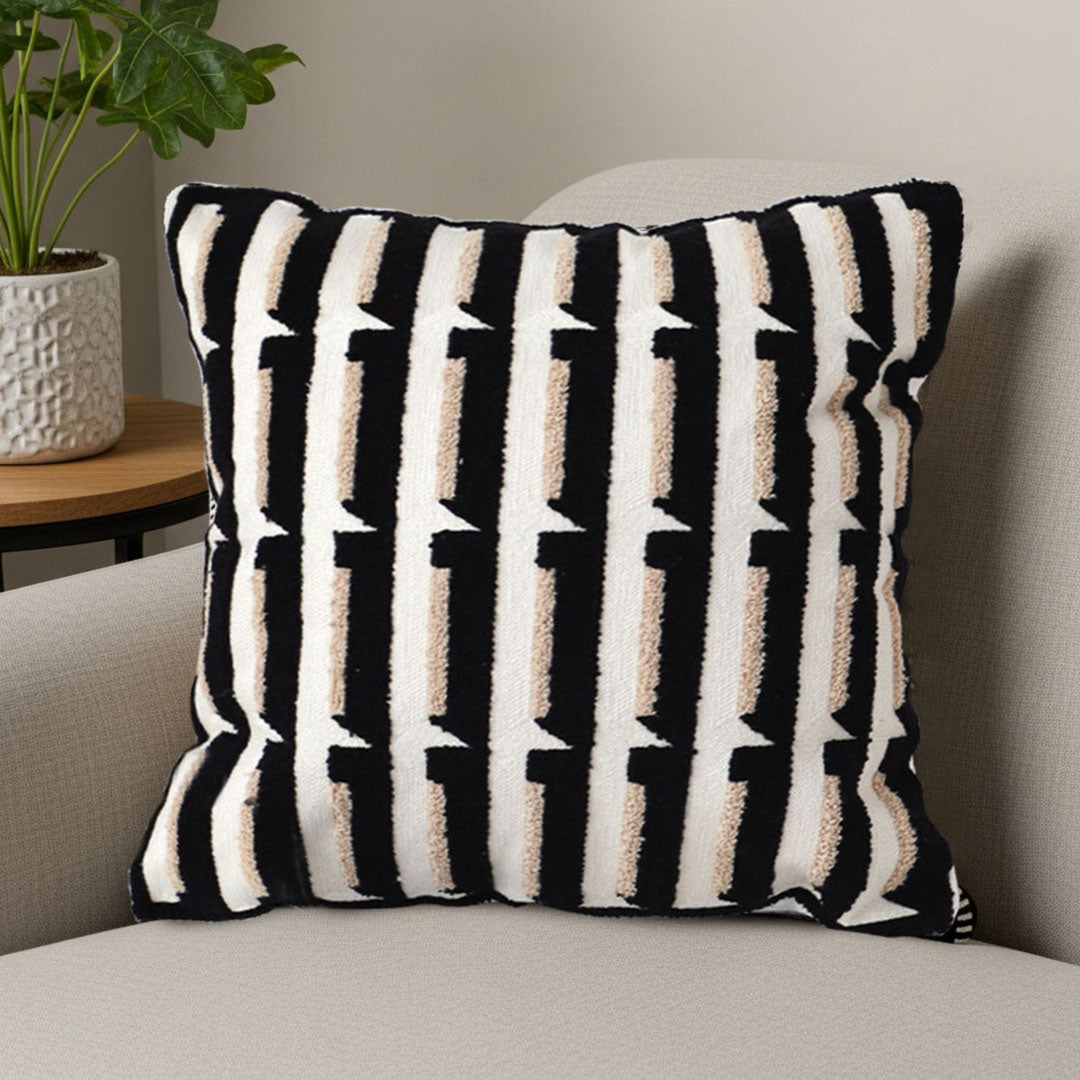 SOGA 45cm Black & White Modern Stripe Tufted Polyester Pillow Cover