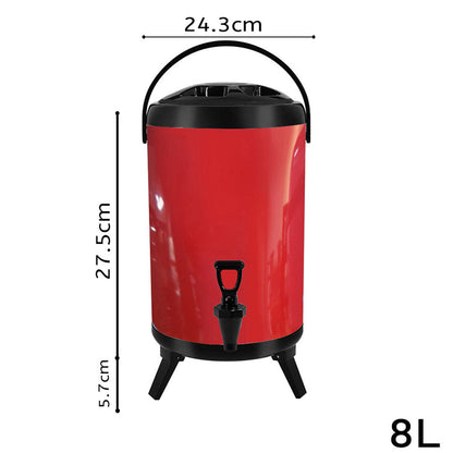 SOGA 8X 8L Stainless Steel Insulated Milk Tea Barrel Hot and Cold Beverage Dispenser Container with Faucet Red