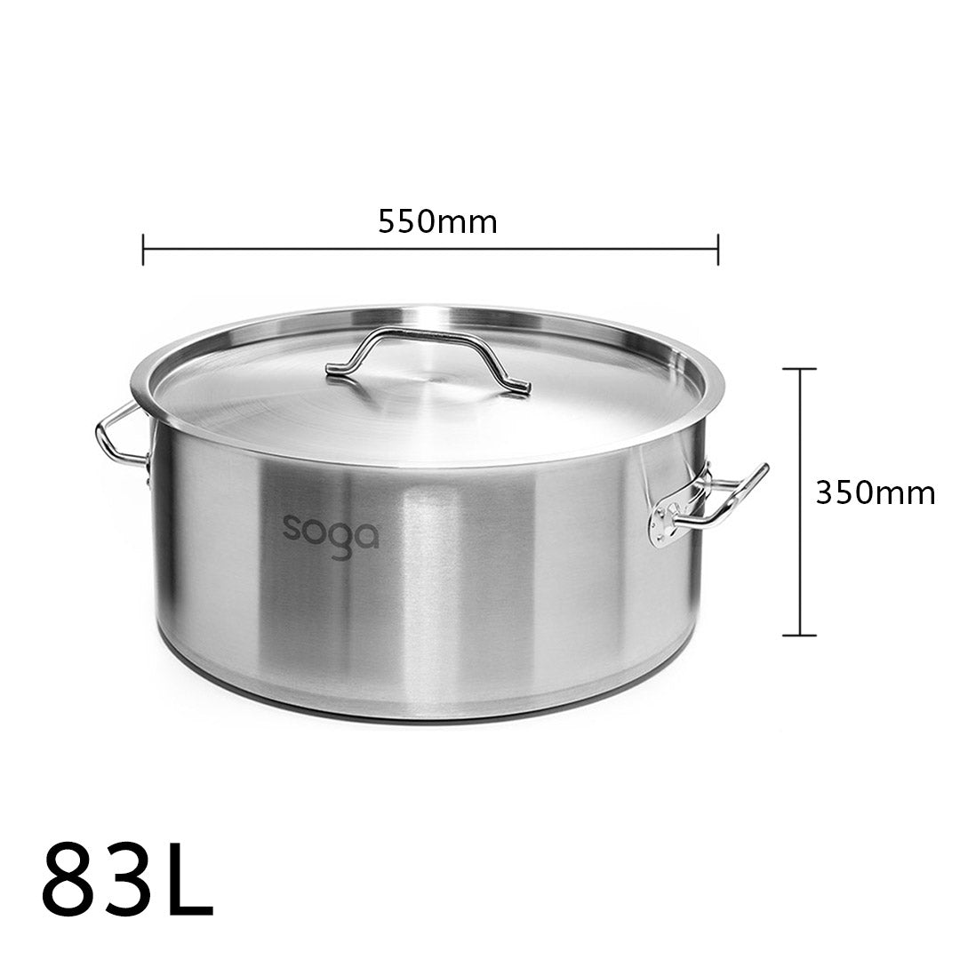 SOGA Stock Pot 83Lt Top Grade Thick Stainless Steel Stockpot 18/10