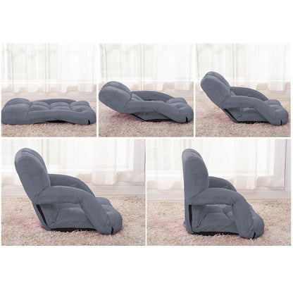 SOGA 2X Foldable Lounge Cushion Adjustable Floor Lazy Recliner Chair with Armrest Grey