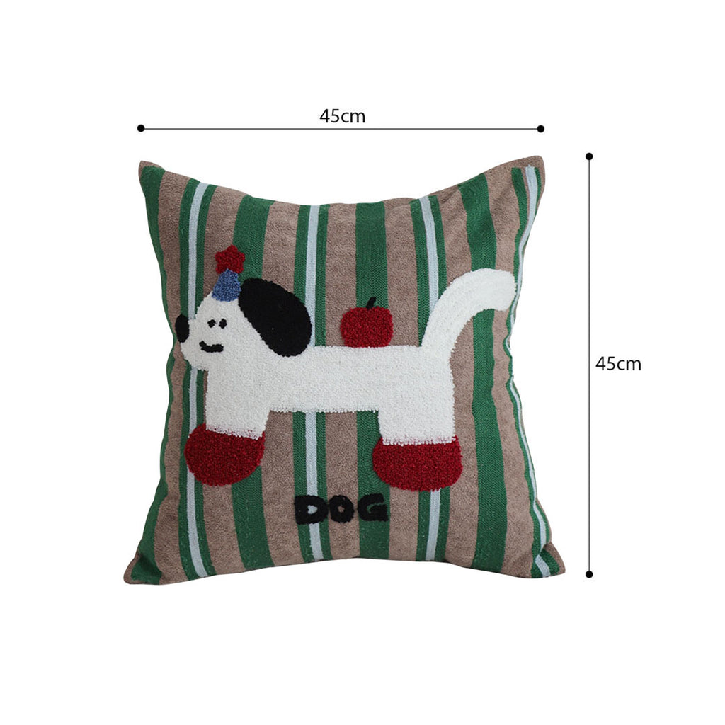 SOGA 45cm Cute Dog Print Green Red White Striped Polyester Decorative Pillowcase