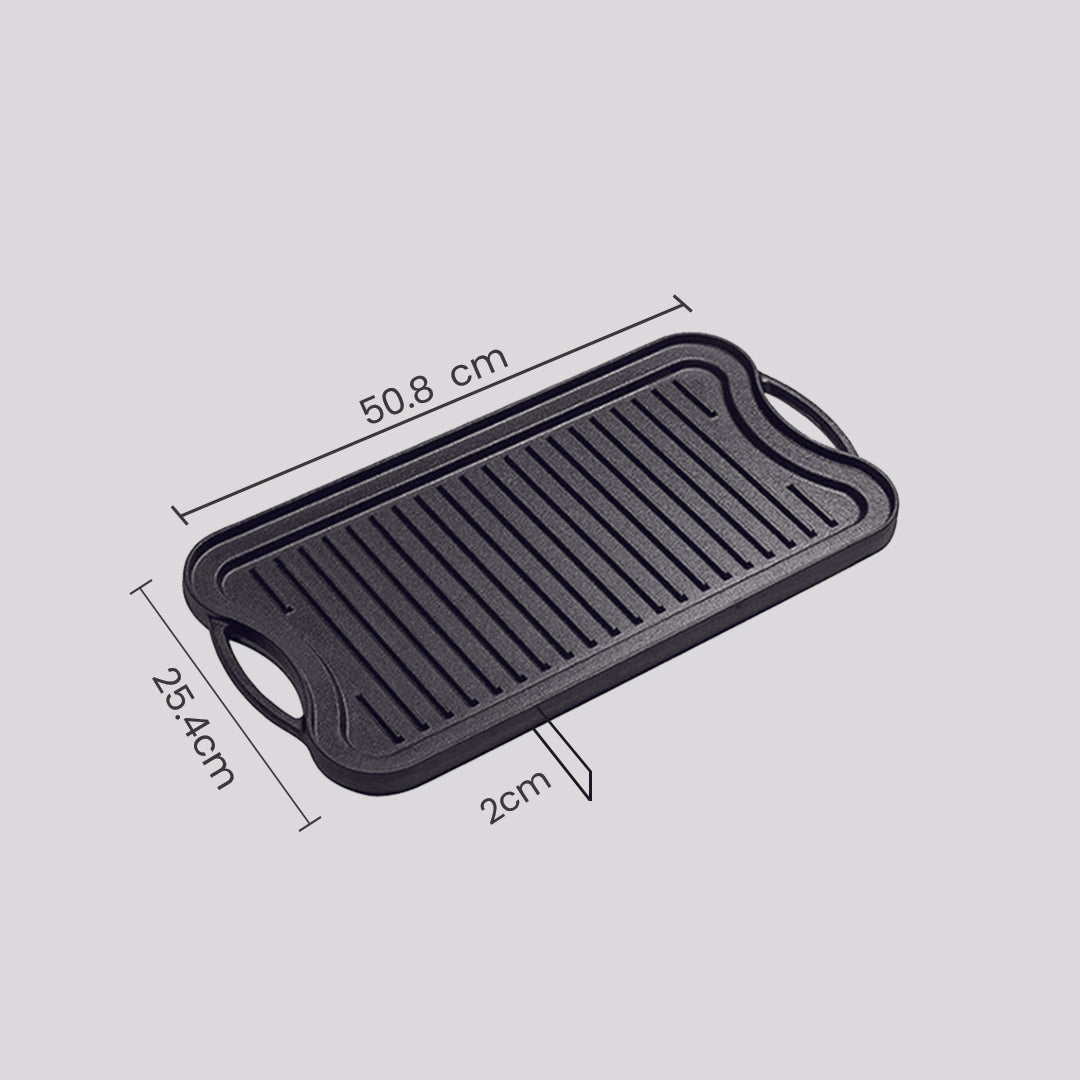 SOGA 2X 50.8cm Cast Iron Ridged Griddle Hot Plate Grill Pan BBQ Stovetop