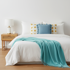 SOGA 4PC Set – Teal Knitted Throw Blanket + Sky Blue & Daisy Pillowcases – Cozy Home Decor