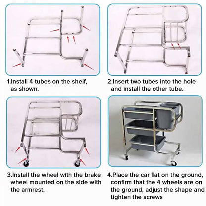 SOGA 2X 3 Tier Food Trolley Food Waste Cart Five Buckets Kitchen Food Utility 80x43x89cm Round