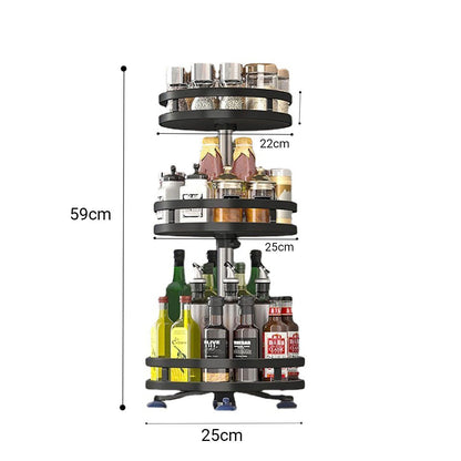 SOGA 3 Tier Steel Black Round Rotating Multi-Function Kitchen Portable Storage Spice Seasoning Kitchen Countertop Organiser Shelf