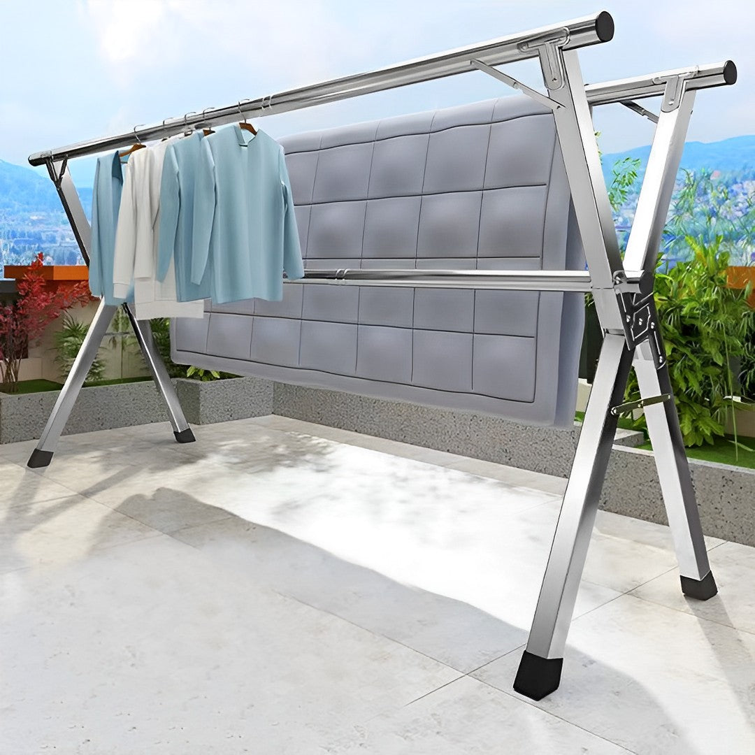 SOGA 2X 2.0m Portable Standing Clothes Drying Rack Foldable Space-Saving Laundry Holder 3 Poles