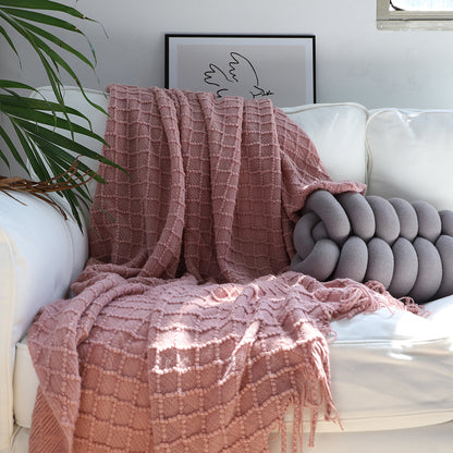 SOGA Pink Diamond Pattern Knitted Throw Blanket Warm Cozy Woven Cover Couch Bed Sofa Home Decor with Tassels