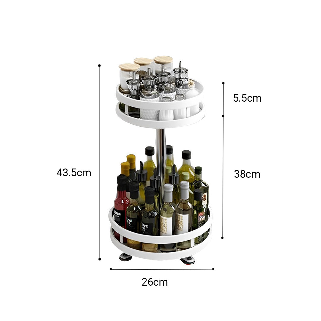 SOGA 2X 2 Tier Steel White Round Rotating Multi-Function Kitchen Portable Storage Spice Seasoning Kitchen Countertop Organiser Shelf