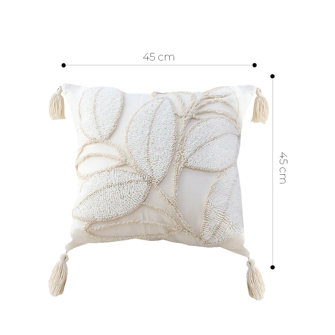 SOGA 45cm Luxe Cream Quilted Pillow Cover with Tassels