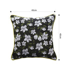 SOGA 45cm Black Floral Pillow Cover with Green Trim