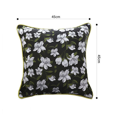 SOGA 45cm Black Floral Pillow Cover with Green Trim