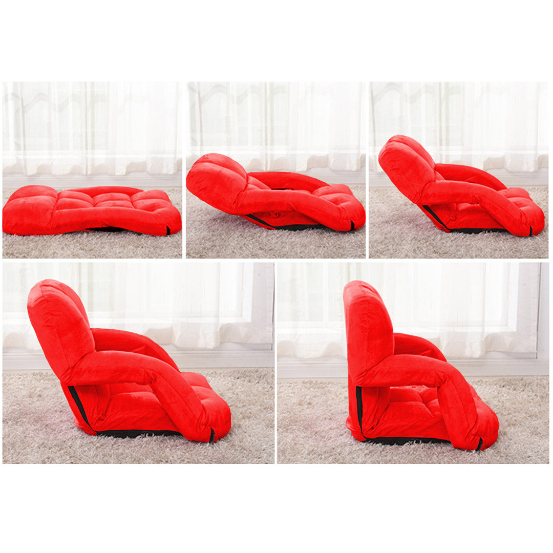 SOGA 2X Foldable Lounge Cushion Adjustable Floor Lazy Recliner Chair with Armrest Red